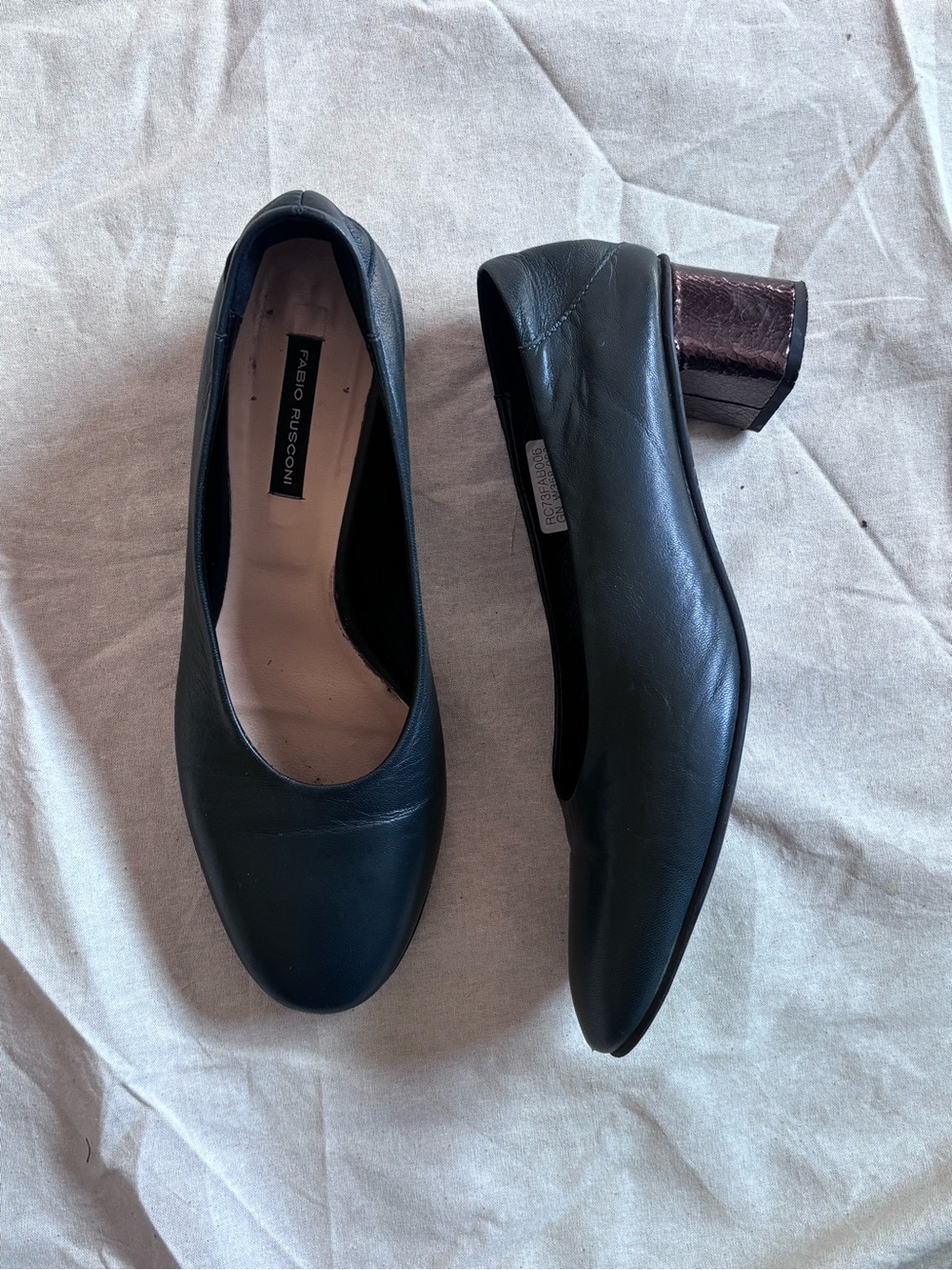 FABIO RUSCONI Green Leather Block-Heel Pumps